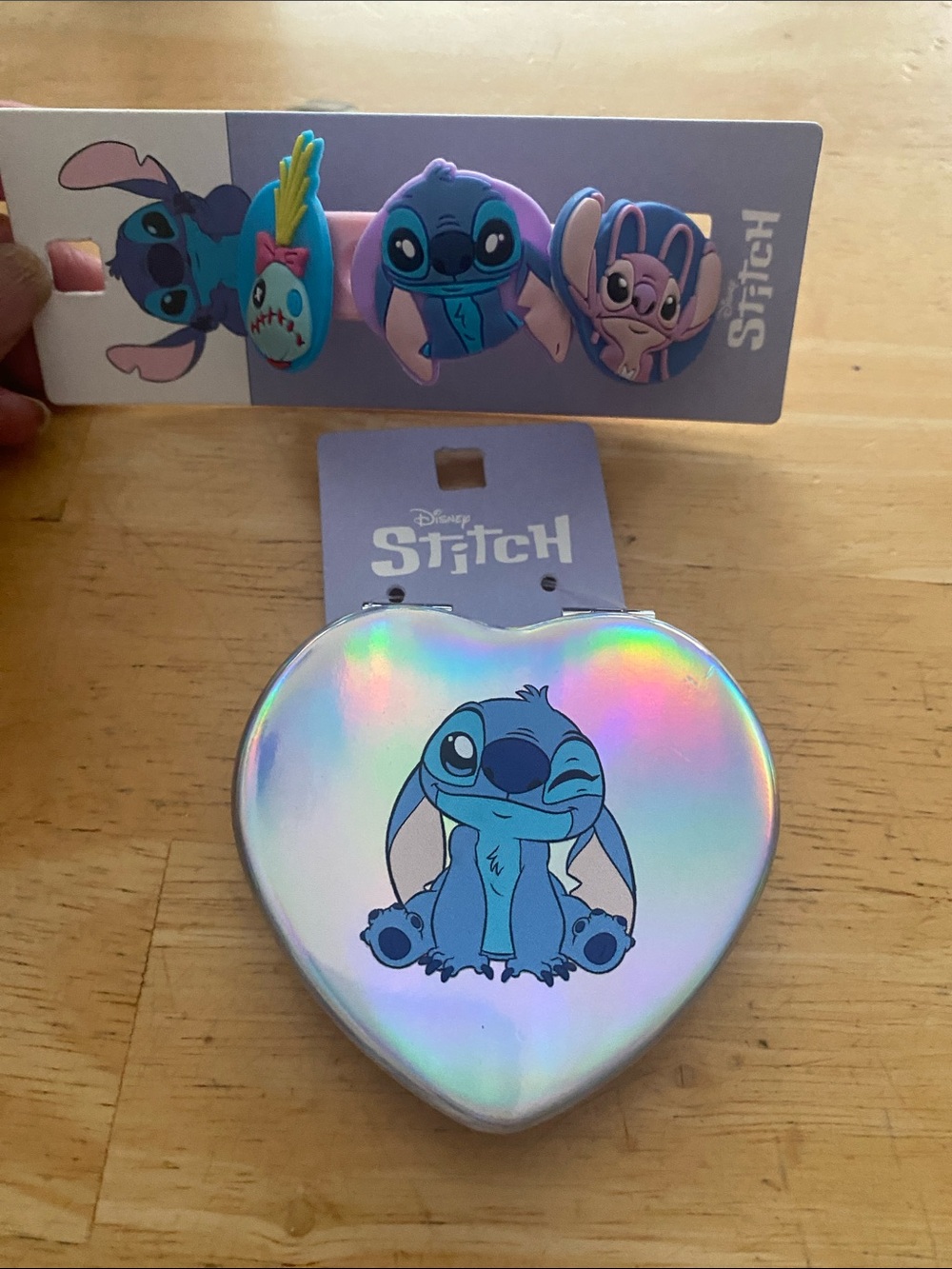 Disney Stitch Heart Compact mirror with Stitch silicone bracelet. NWT